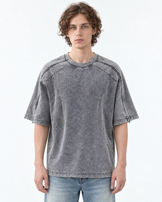 Washed Tee with Curved Seams