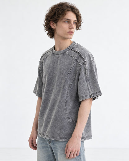 Washed Tee with Curved Seams