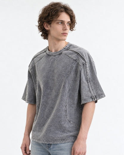 Washed Tee with Curved Seams