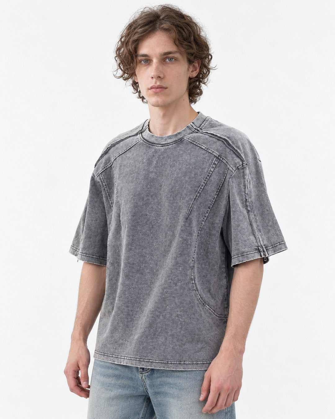 Washed Tee with Curved Seams