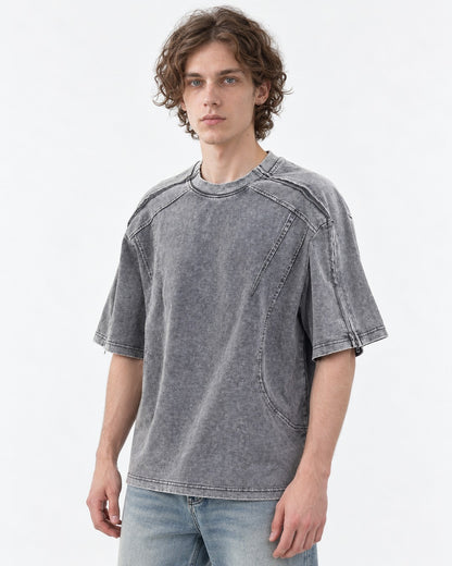 Washed Tee with Curved Seams