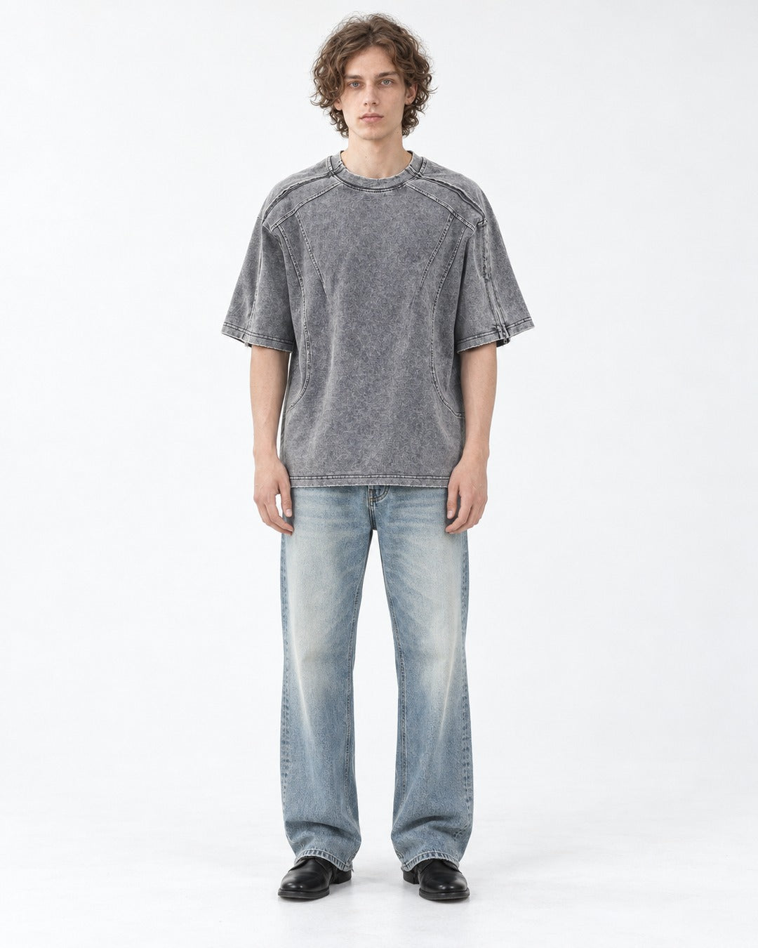 Washed Tee with Curved Seams