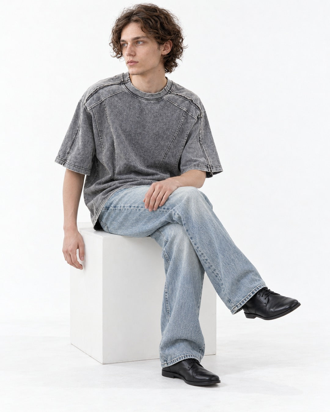 Washed Tee with Curved Seams