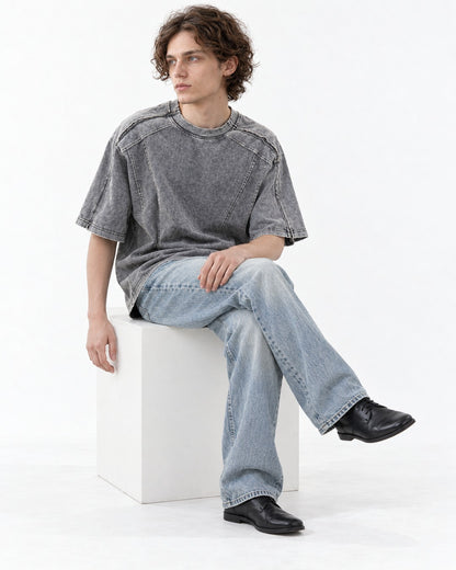 Washed Tee with Curved Seams