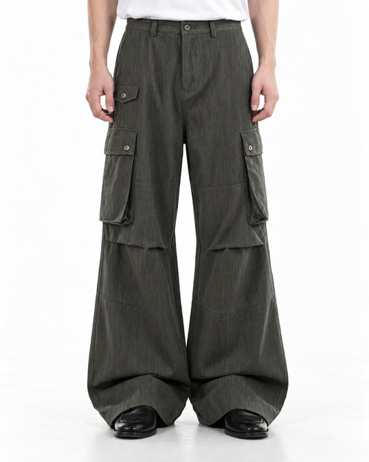 Flap Pocket Paneled Wide-Leg Cargo Trousers