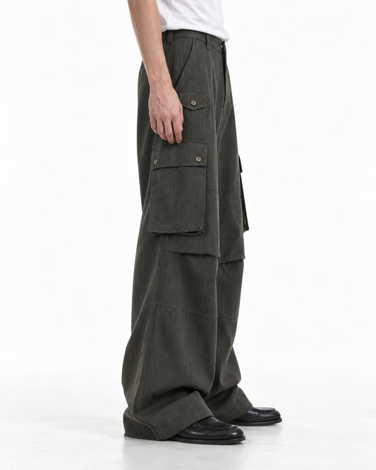 Flap Pocket Paneled Wide-Leg Cargo Trousers