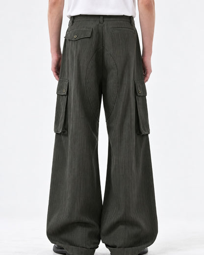 Flap Pocket Paneled Wide-Leg Cargo Trousers