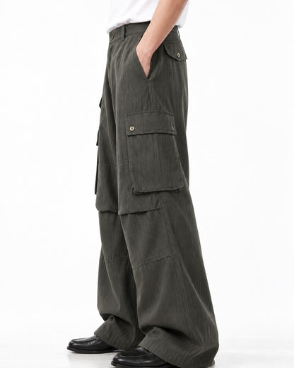 Flap Pocket Paneled Wide-Leg Cargo Trousers