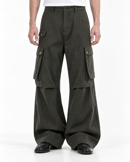 Flap Pocket Paneled Wide-Leg Cargo Trousers