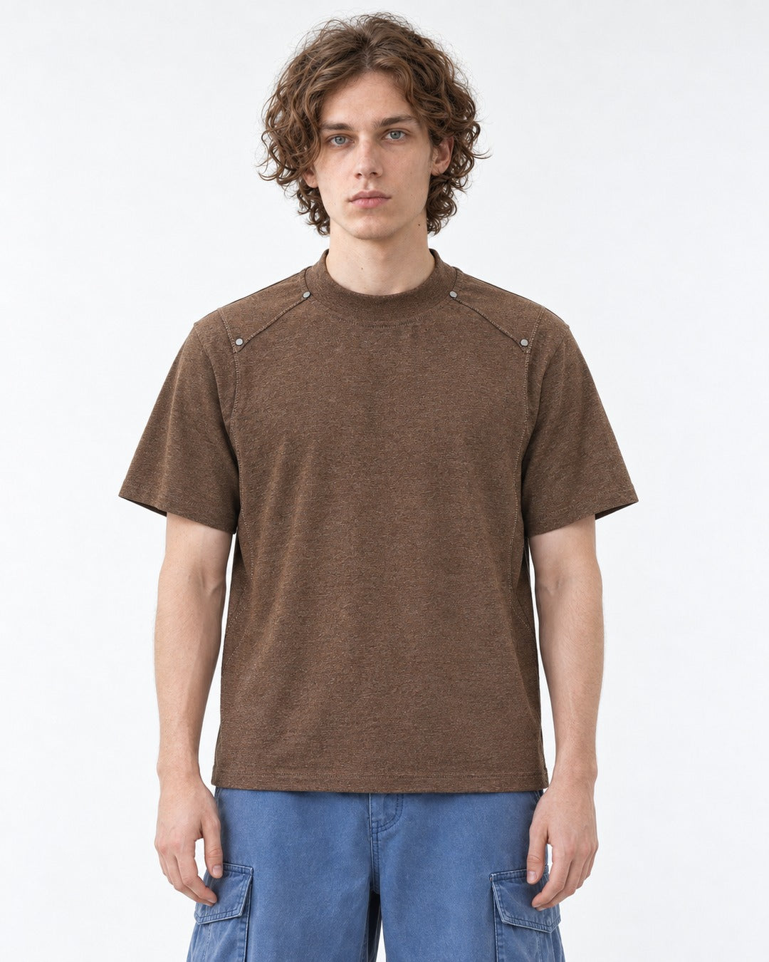 Mock-Neck Tee with Raglan Seam