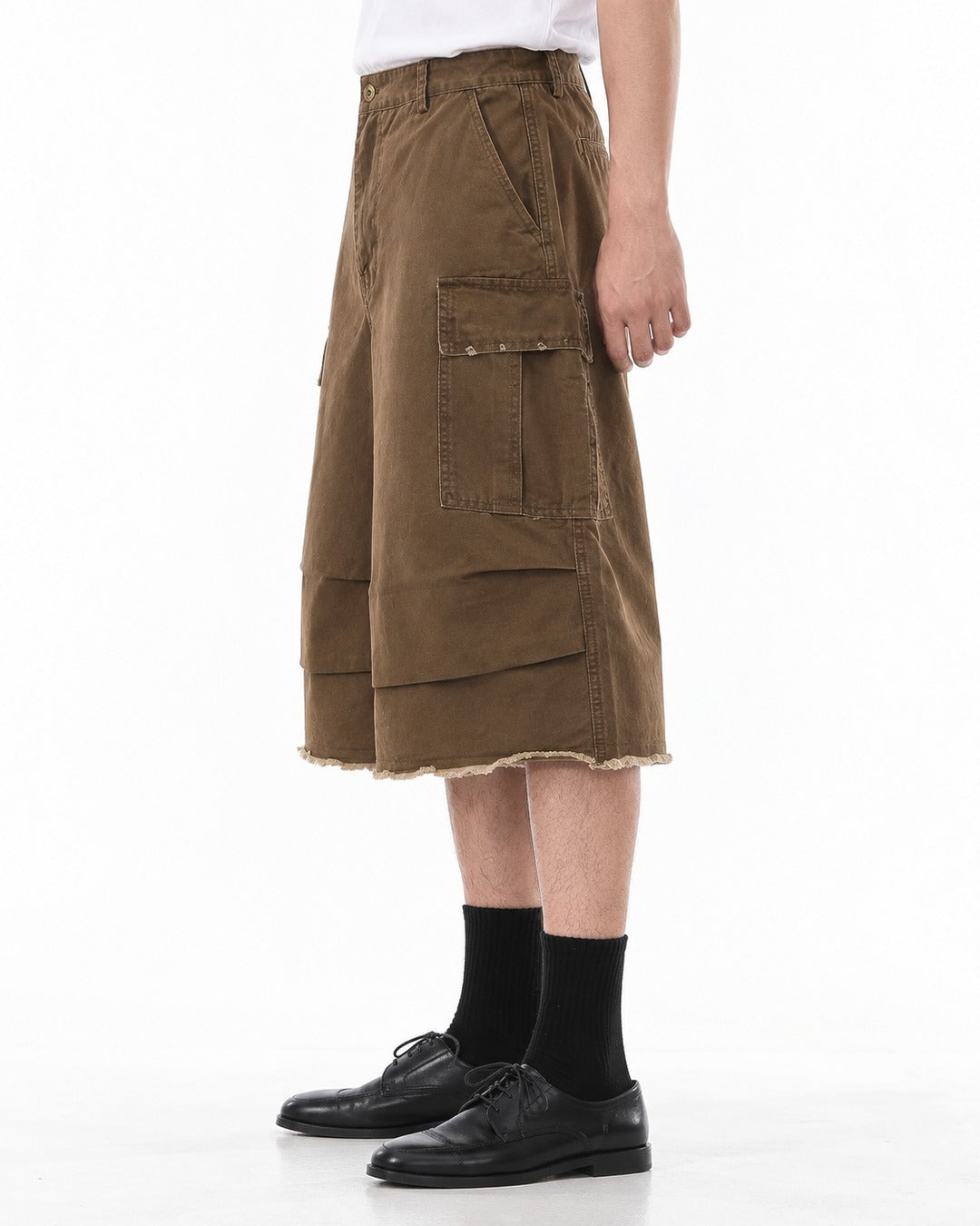 Cargo Shorts with Frayed Hem