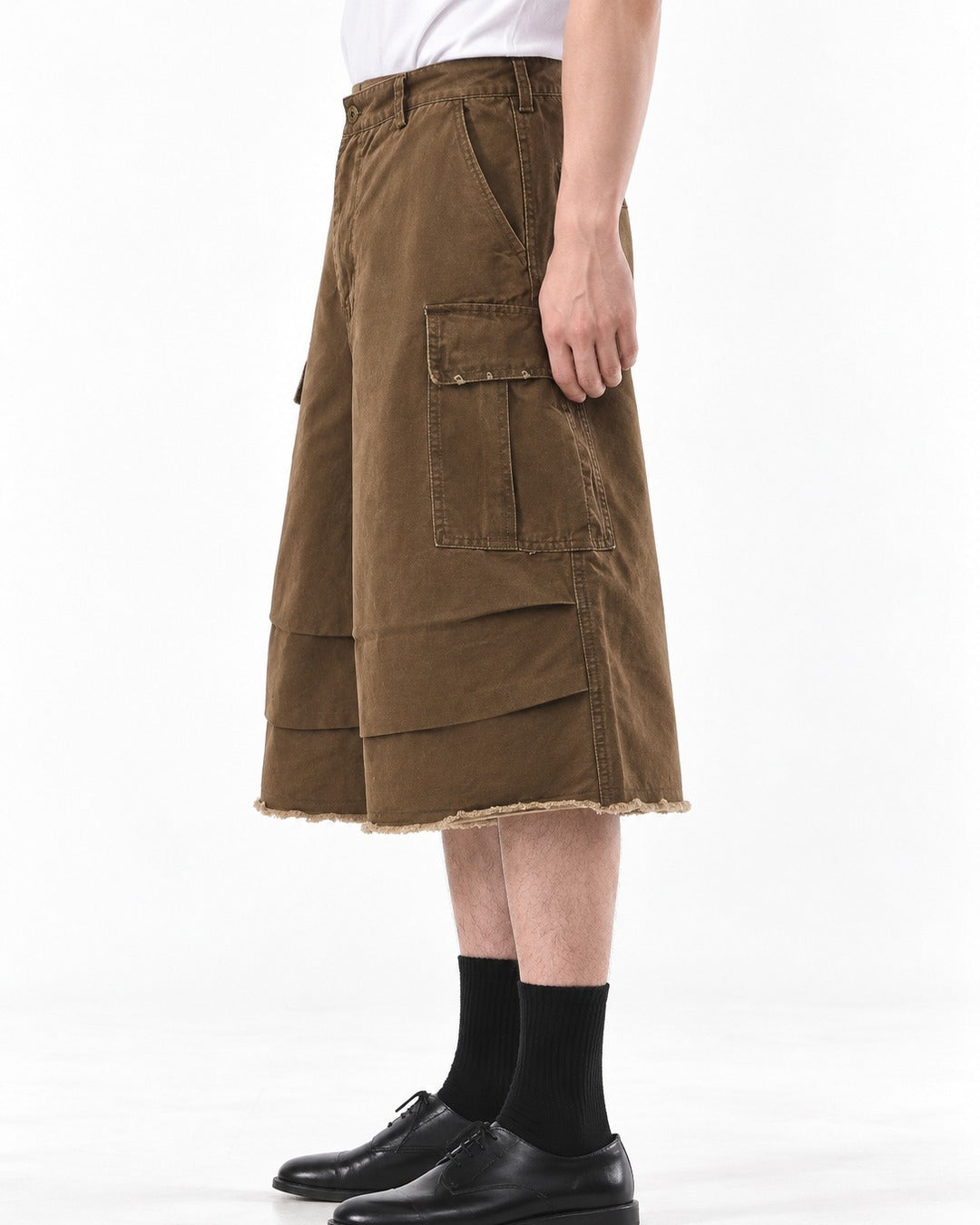 Cargo Shorts with Frayed Hem
