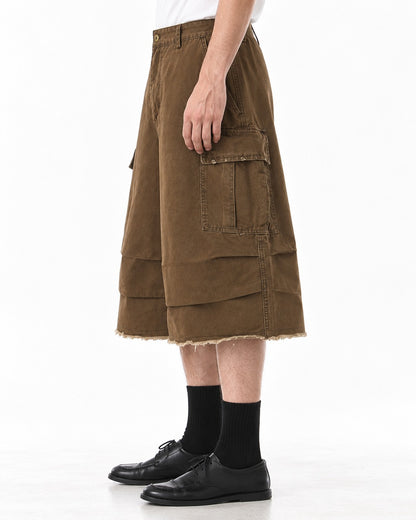 Cargo Shorts with Frayed Hem