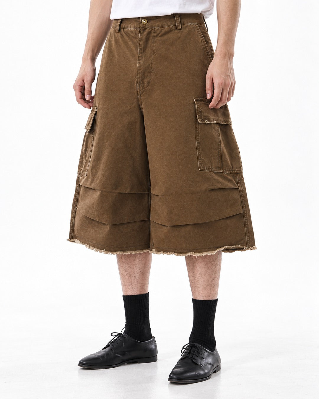 Cargo Shorts with Frayed Hem
