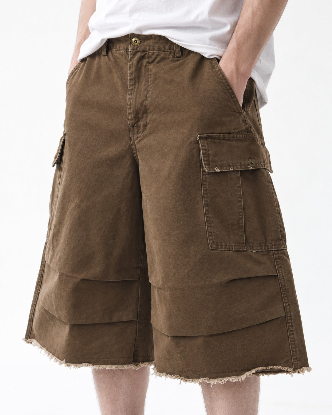 Cargo Shorts with Frayed Hem