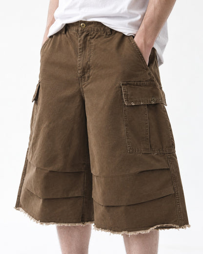 Cargo Shorts with Frayed Hem