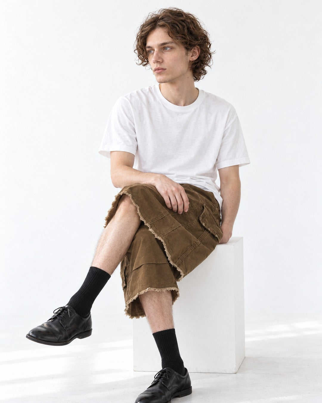 Cargo Shorts with Frayed Hem