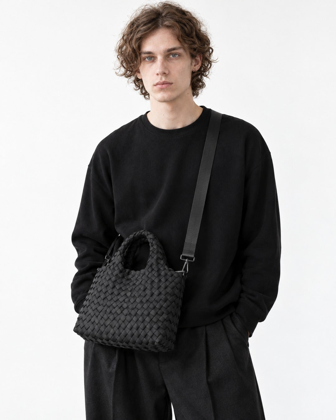 Woven Tote Bag with Crossbody Strap