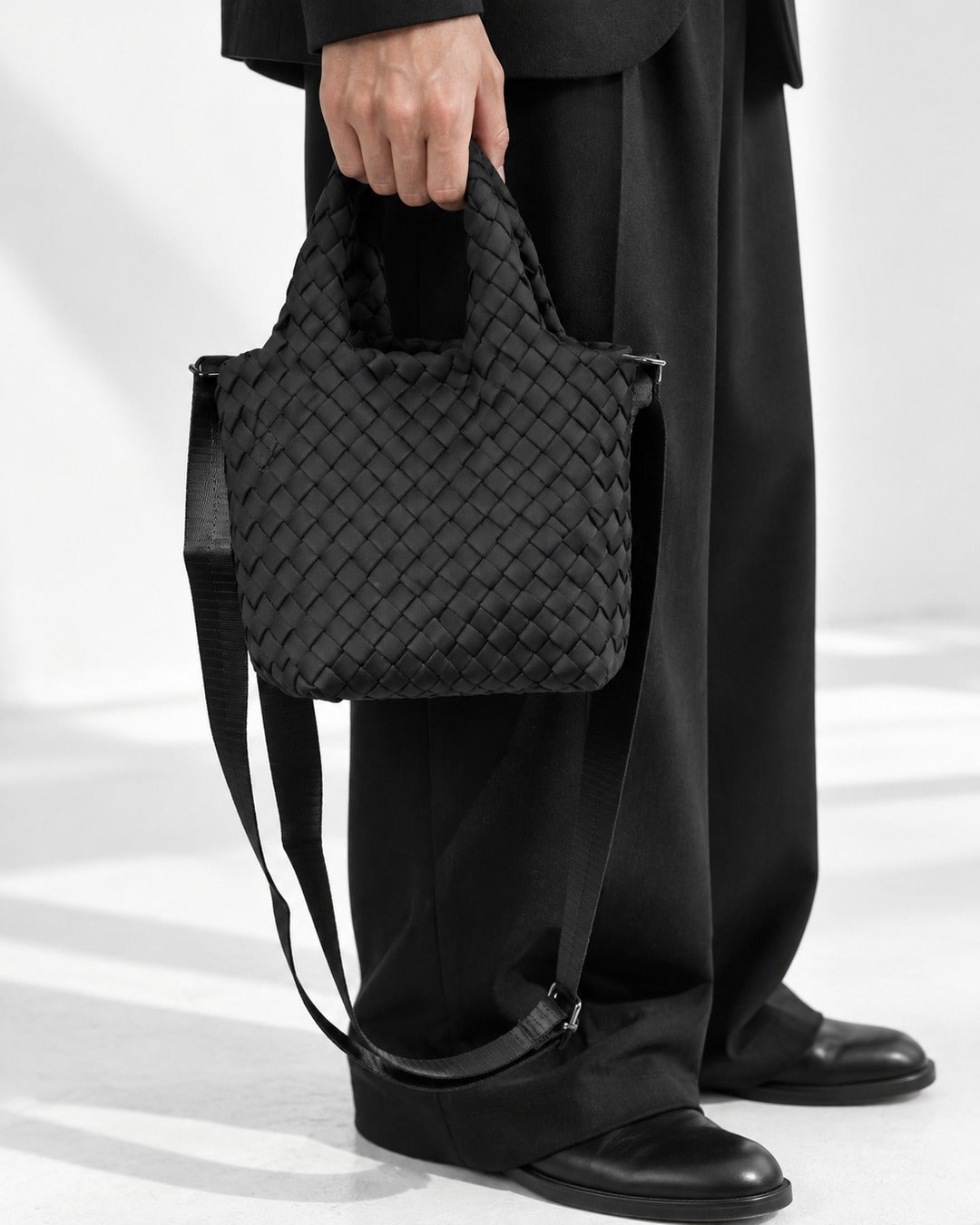 Woven Tote Bag with Crossbody Strap