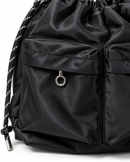 Three-Pocket Drawstring Bucket Bag with Carabiner Strap