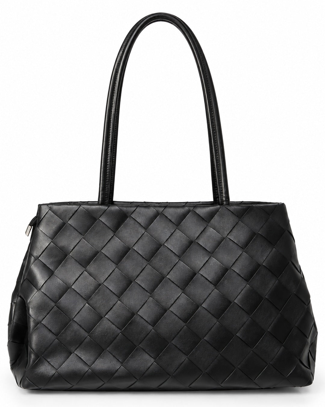 Woven Panel Double-Handle Tote Bag