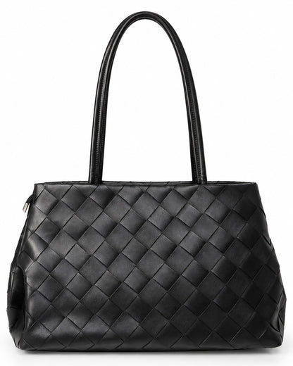 Woven Panel Double-Handle Tote Bag