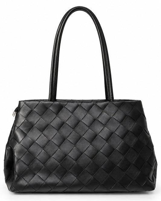 Woven Panel Double-Handle Tote Bag