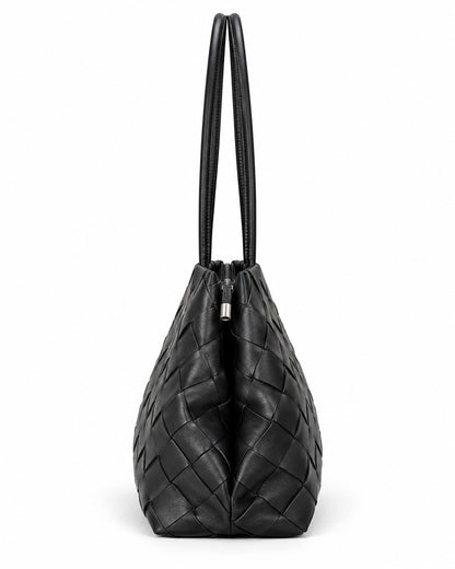 Woven Panel Double-Handle Tote Bag