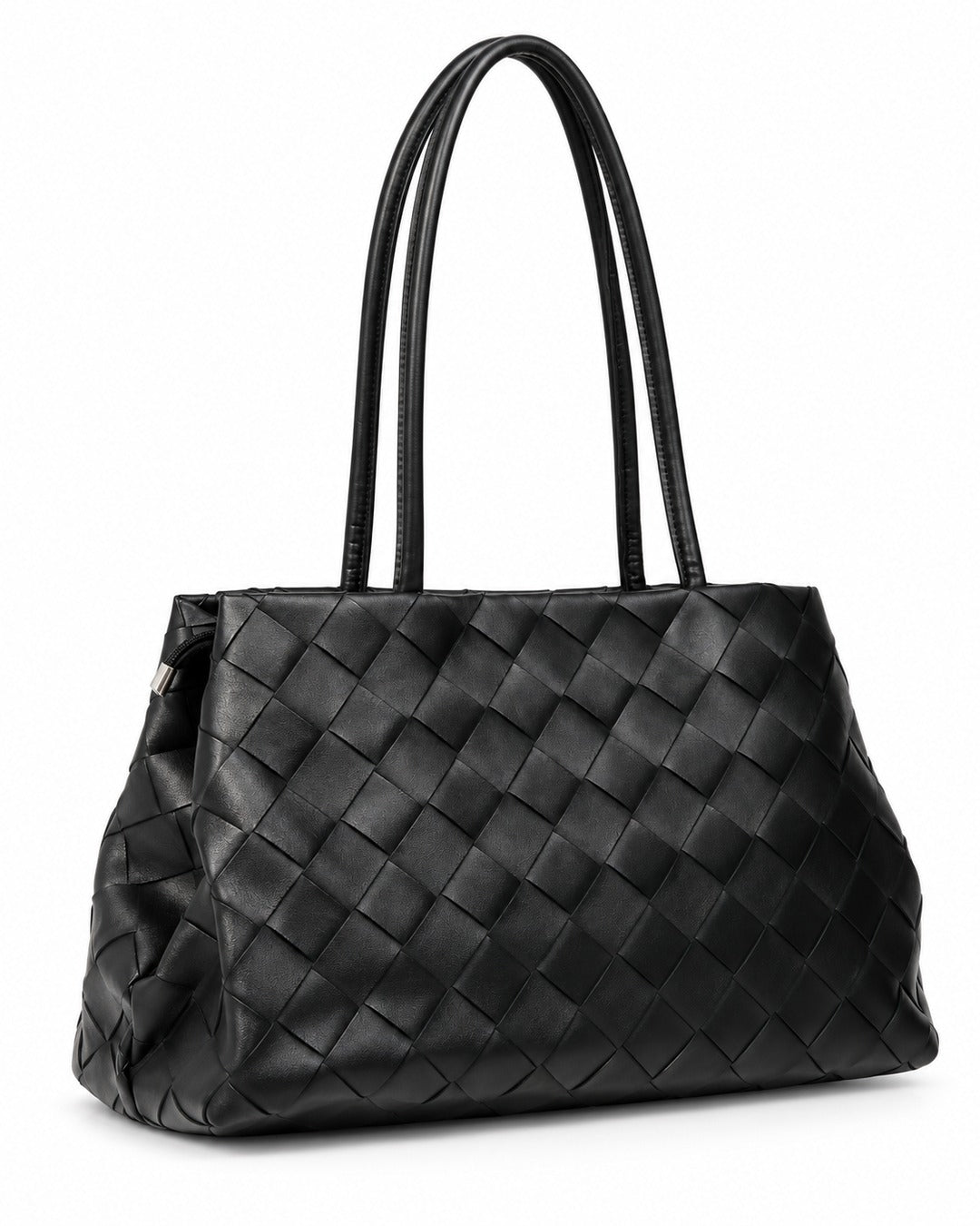 Woven Panel Double-Handle Tote Bag