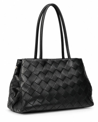 Woven Panel Double-Handle Tote Bag