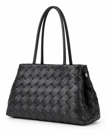 Woven Panel Double-Handle Tote Bag