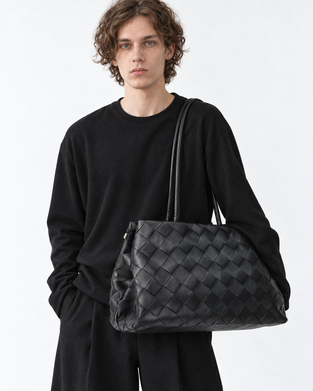 Woven Panel Double-Handle Tote Bag