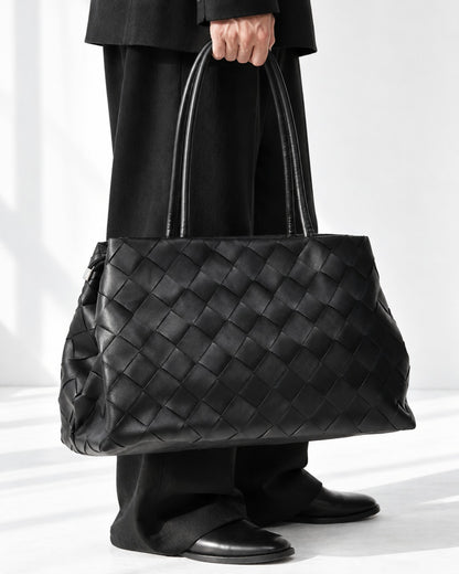 Woven Panel Double-Handle Tote Bag