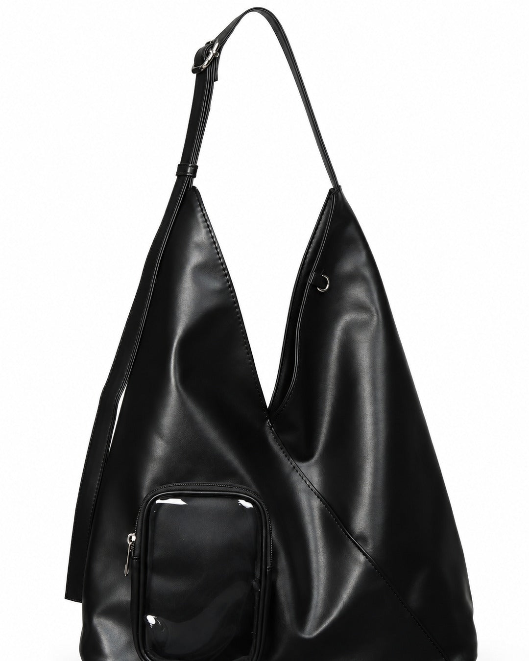 Triangular Hobo Tote with Clear Front Pouch