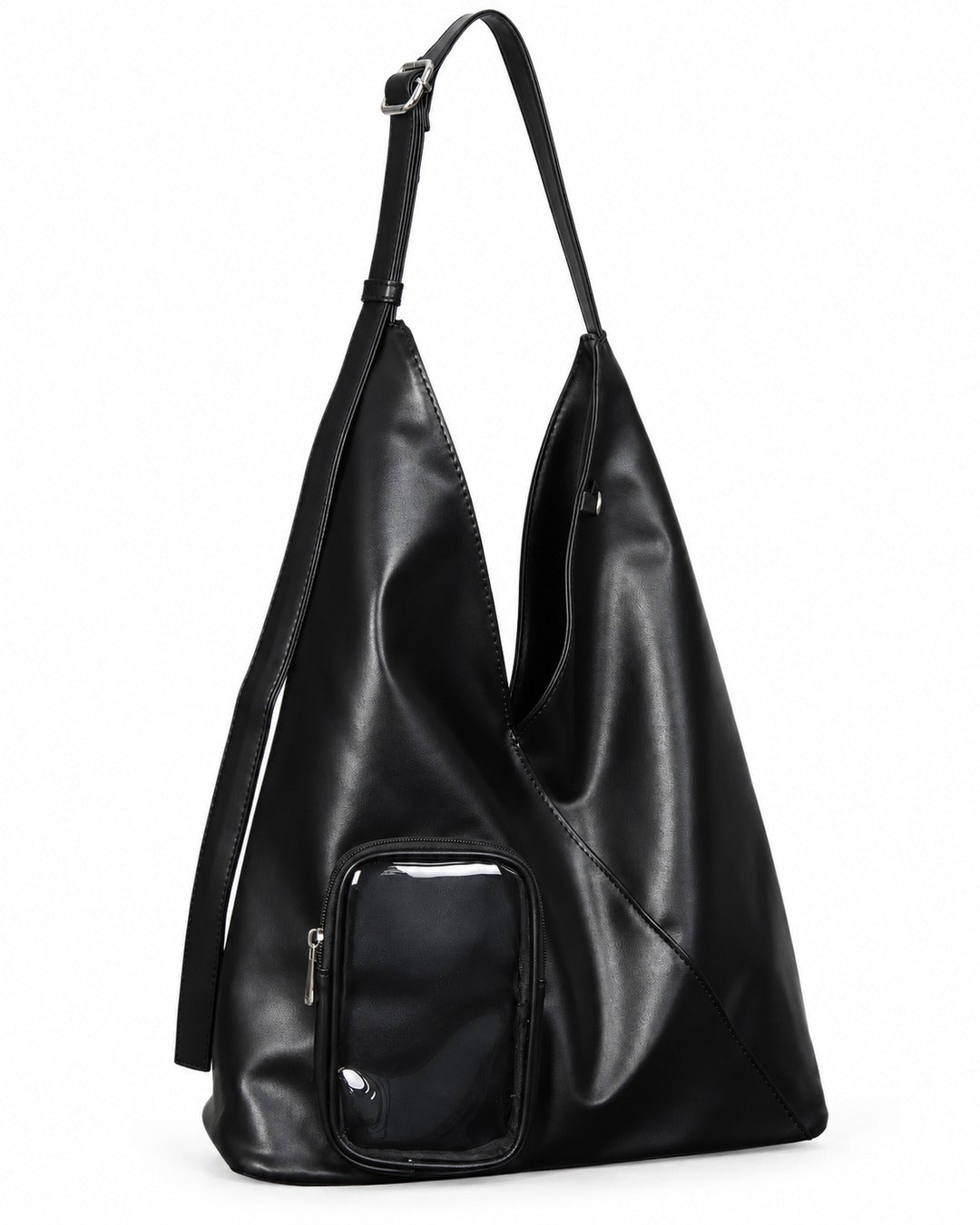 Triangular Hobo Tote with Clear Front Pouch