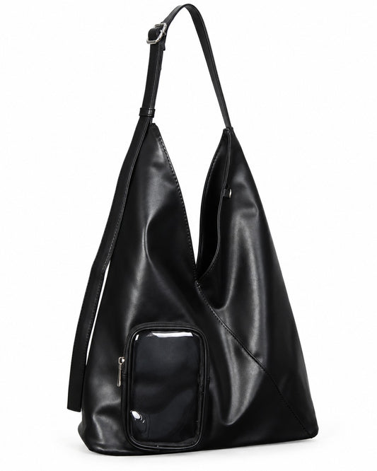 Triangular Hobo Tote with Clear Front Pouch