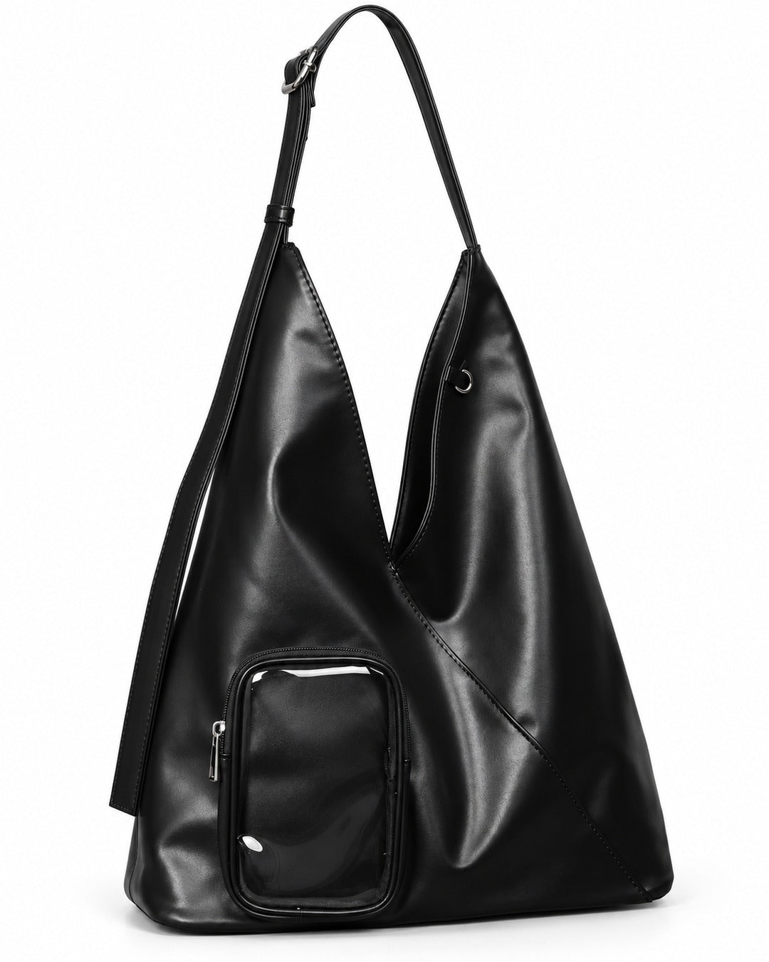 Triangular Hobo Tote with Clear Front Pouch