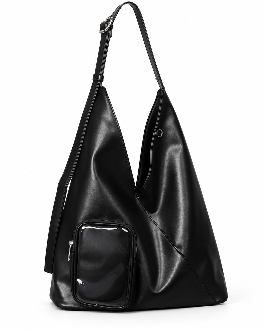 Triangular Hobo Tote with Clear Front Pouch