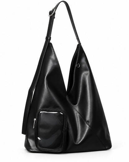 Triangular Hobo Tote with Clear Front Pouch