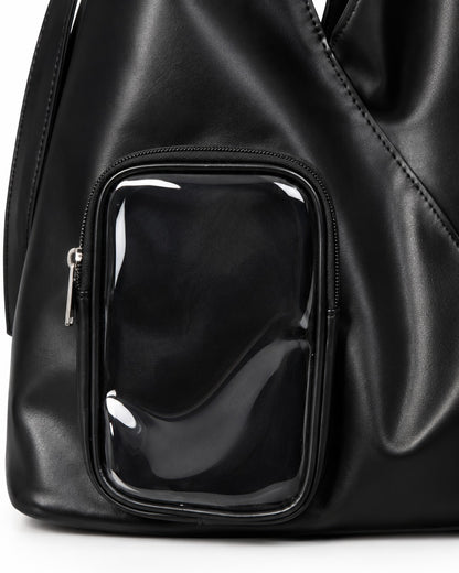 Triangular Hobo Tote with Clear Front Pouch
