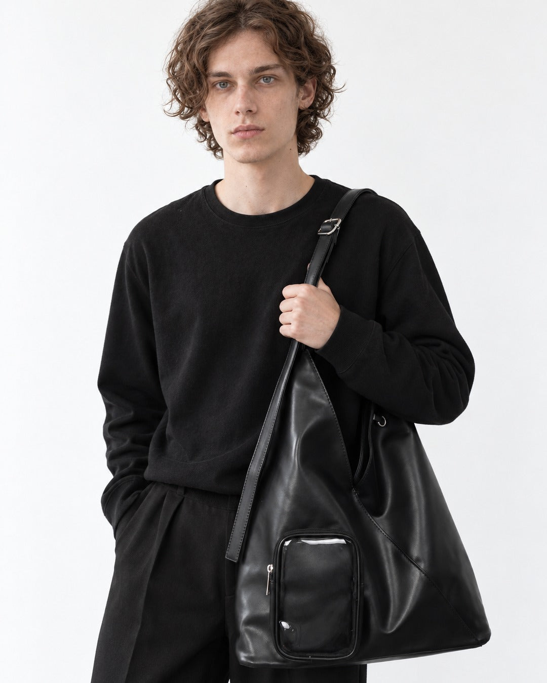 Triangular Hobo Tote with Clear Front Pouch