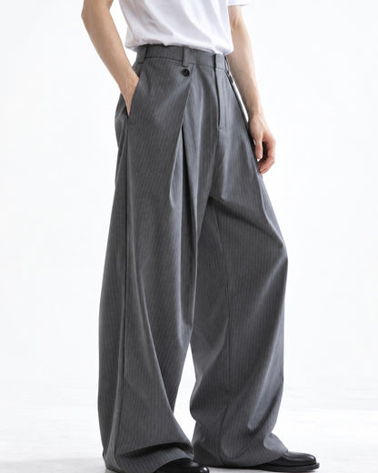 Button-Tab Wrap Wide-Leg Trousers