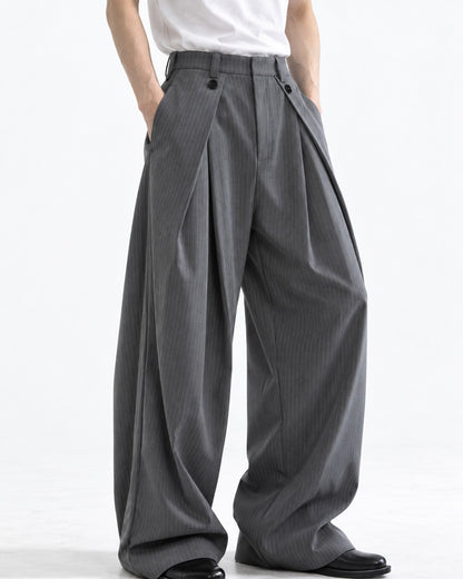 Button-Tab Wrap Wide-Leg Trousers