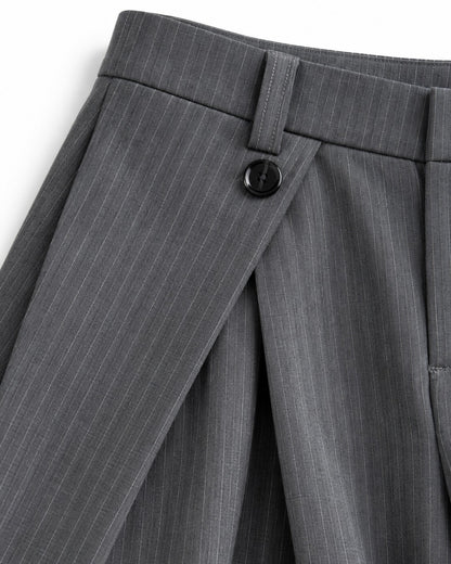 Button-Tab Wrap Wide-Leg Trousers