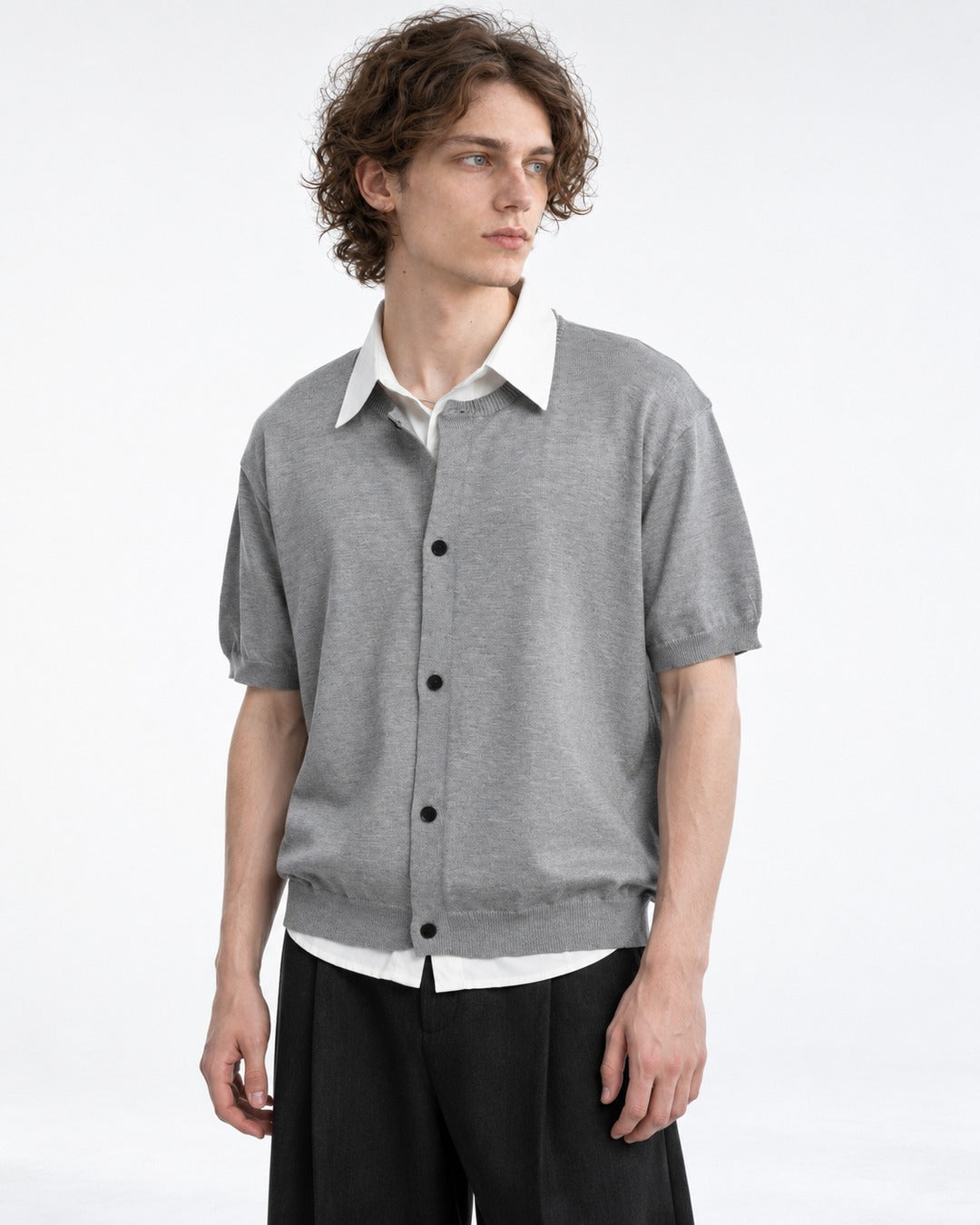 Layered-Look Knit Shirt