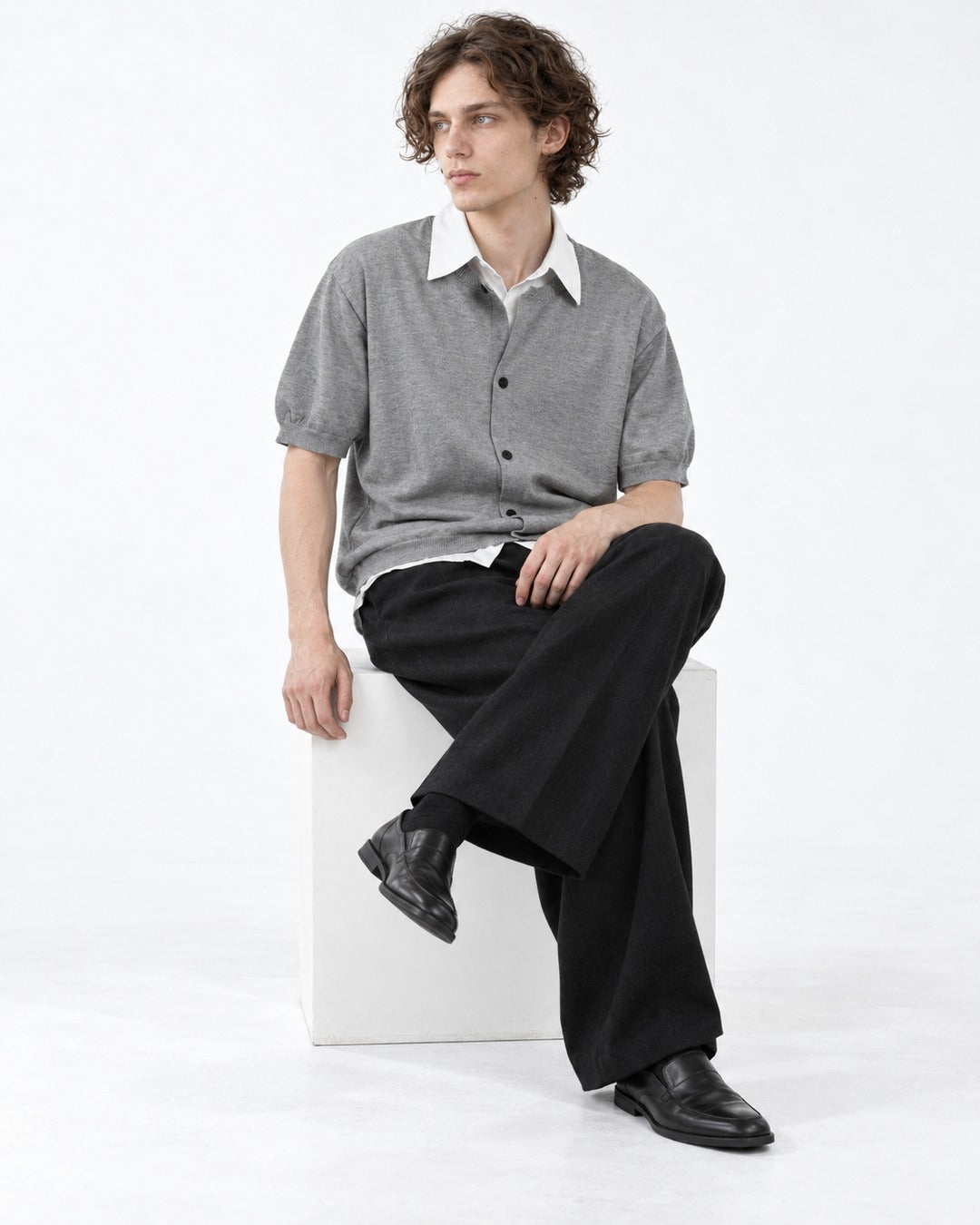 Layered-Look Knit Shirt