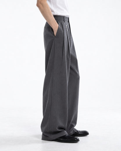 Multi-Snap Pleated Wide-Leg Trousers