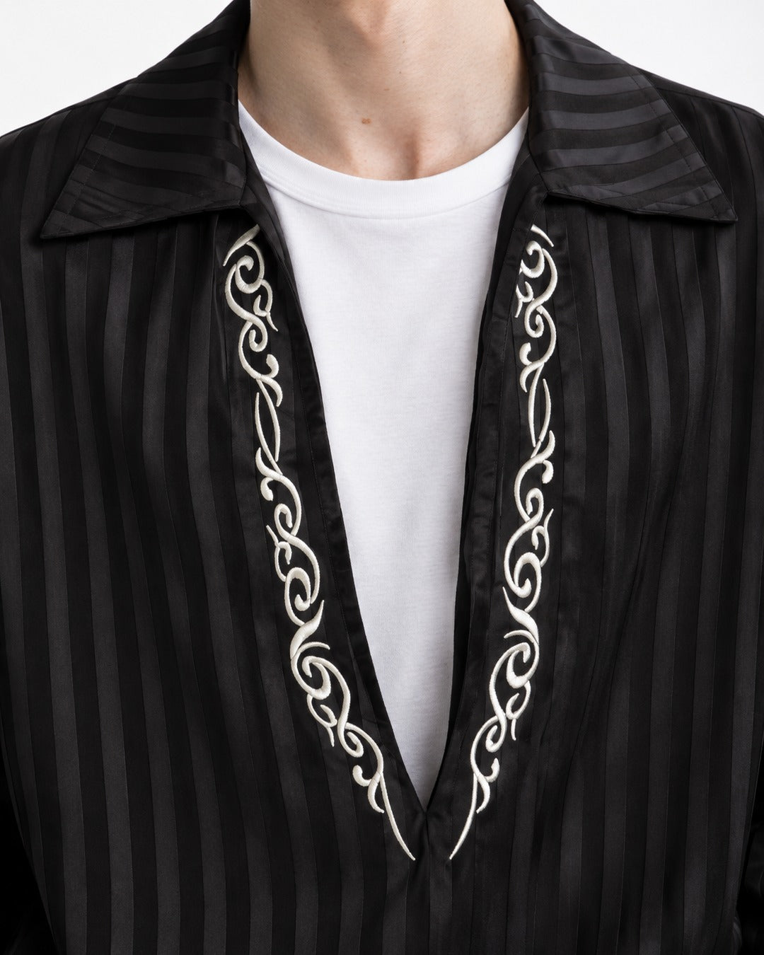 Striped V-Neck Top with Contrast Trim