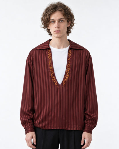 Striped V-Neck Top with Contrast Trim