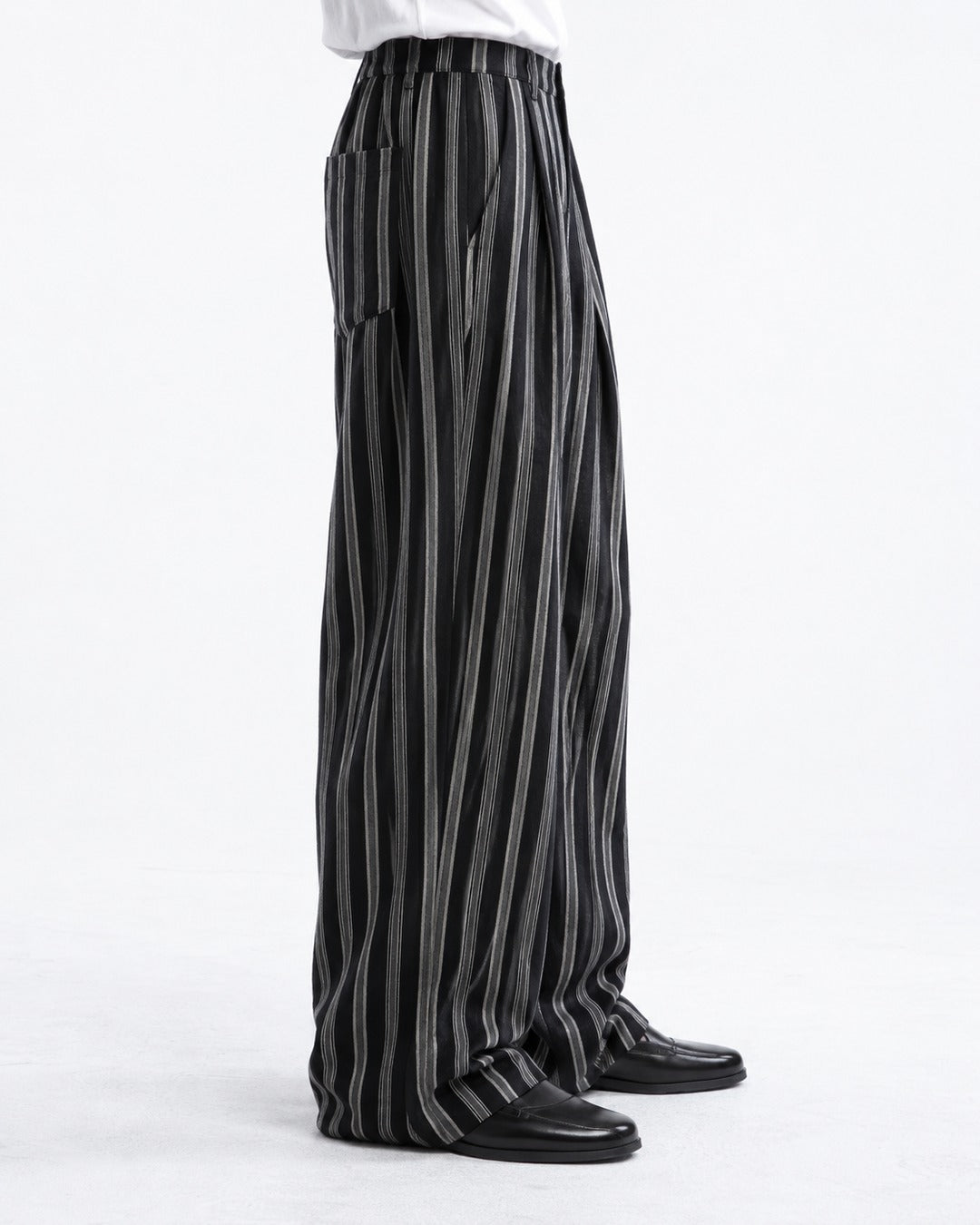 Striped Pleated Wide-Leg Trousers